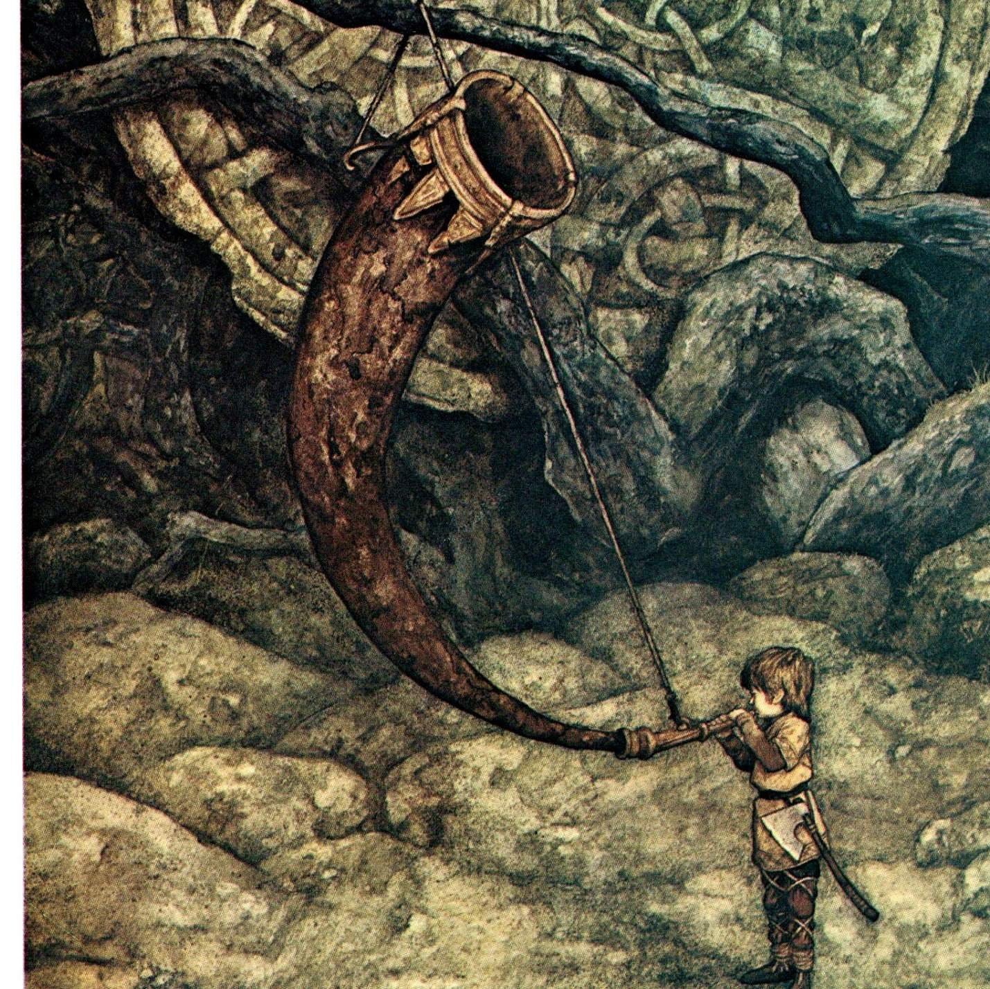 Brian Froud Art Print: Boy with Horn, Vintage Book Page (1976)