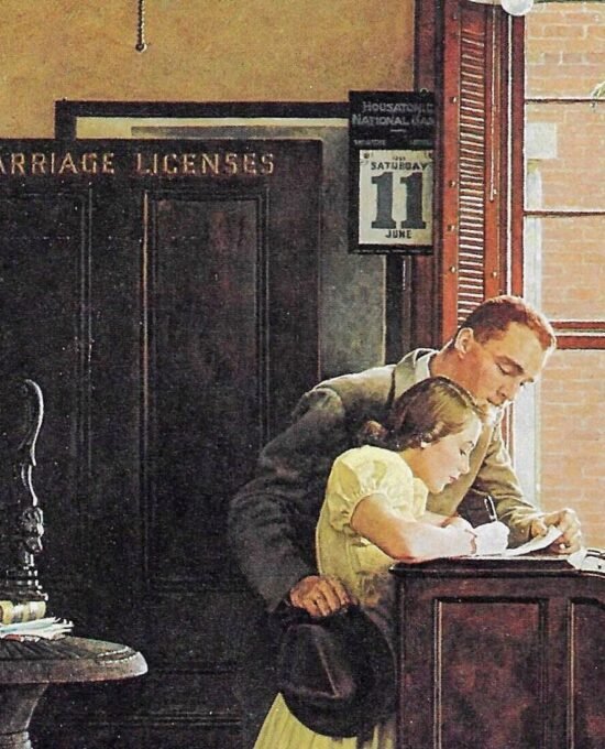 Norman Rockwell Vintage art book page “Marriage License” June 1955